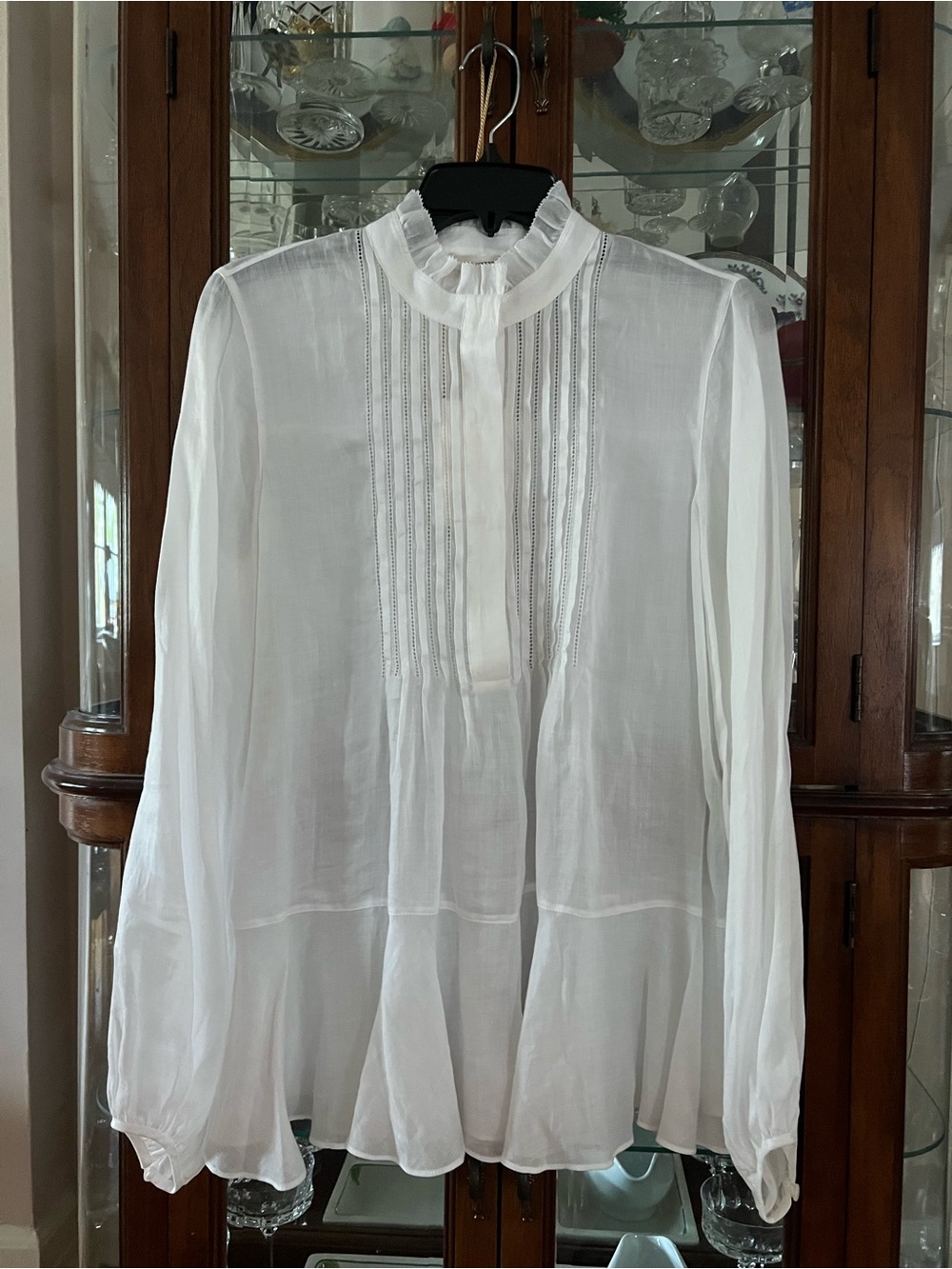 NWT Lafayette 148 New York White Ruffled Pintuck Blouse